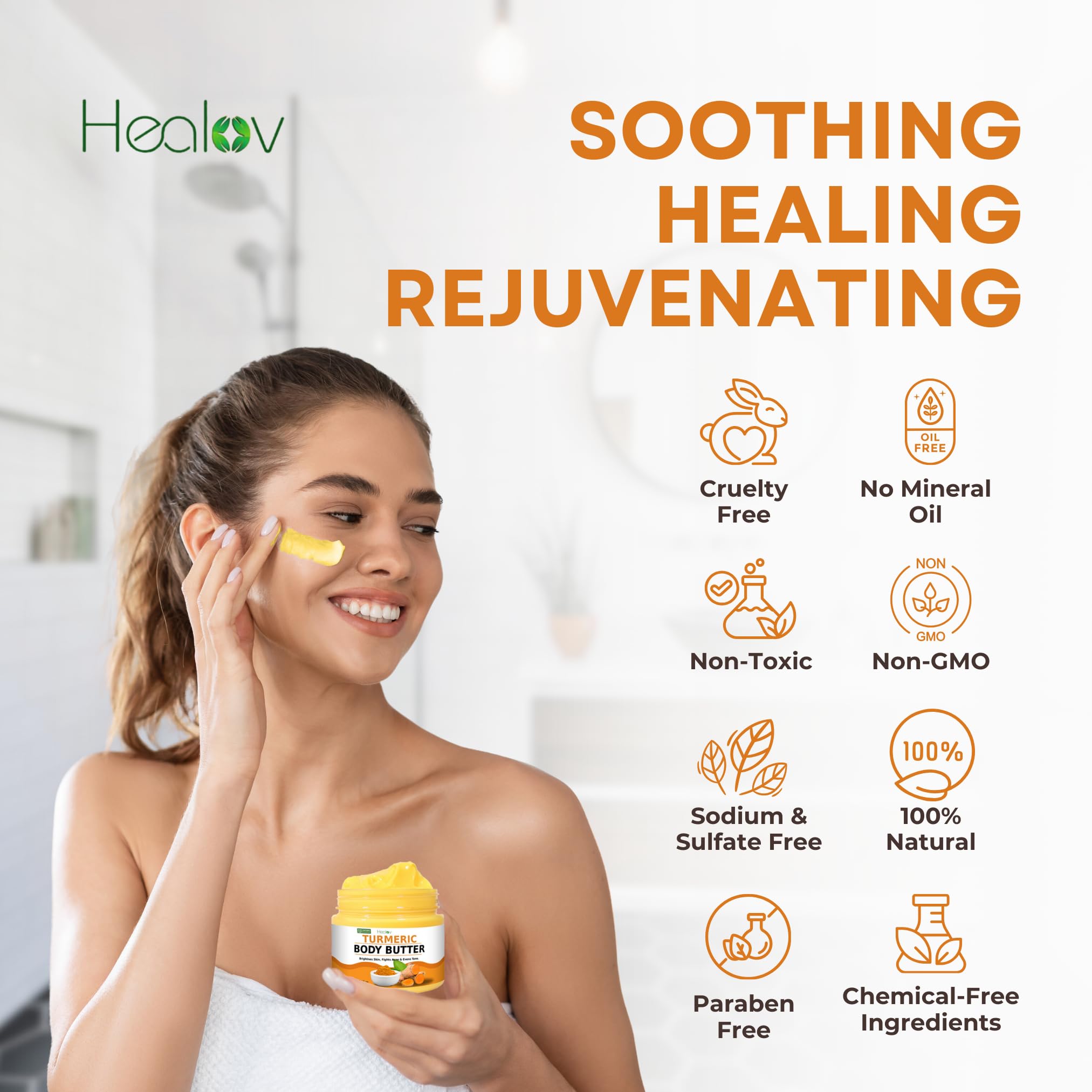 Turmeric Face Cream – All Natural Skin Brightening Lotion – Turmeric Whipped Body Butter for Dark Spots, Hyperpigmentation – Turmeric Skincare Cleanses, Fights Acne, Evens Tone, Scars, Sun Damage